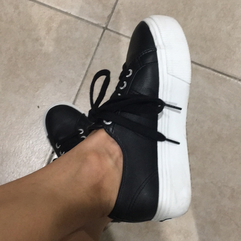 Black leather Superga